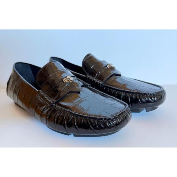 VERSACE Croc-Effect Men\'s Leather Driver Shoes Black 8 US (41) 1013960 NIB $850 main image 15